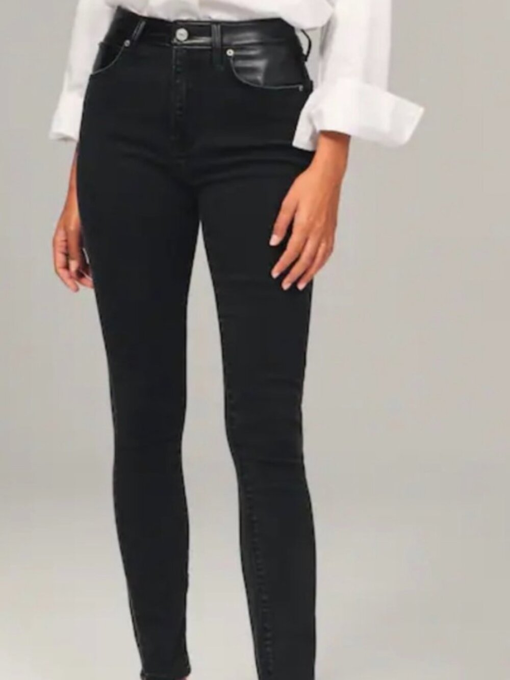 Abercrombie Skinny Faux Leather Detail Black Jeans Curve Love size 25/0 Long